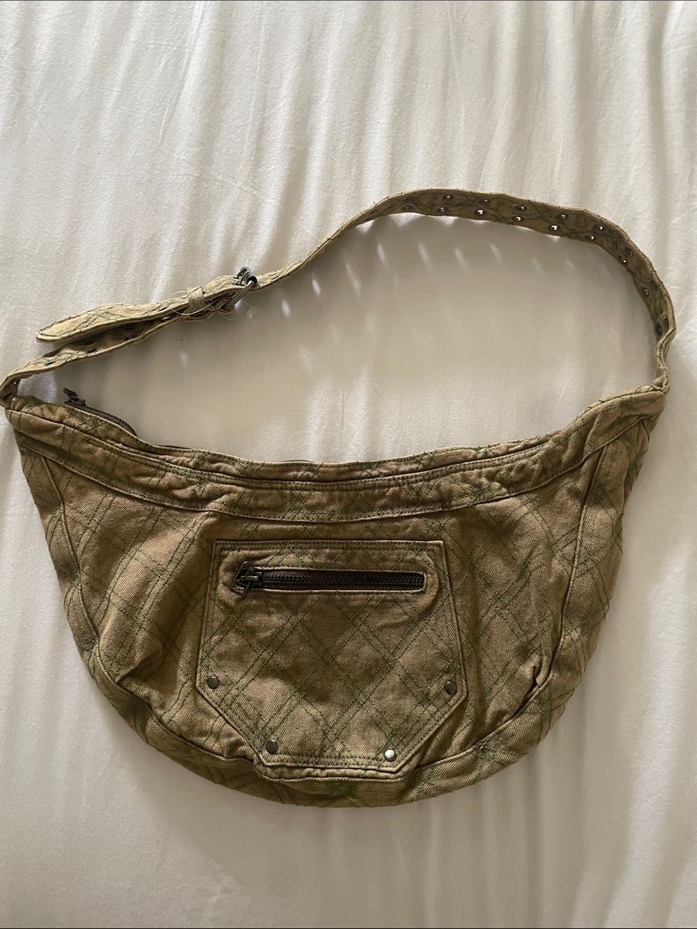 Urban Outfitters Darci Bag Tan Green Stitch Y2K Shoulder Bag ✨